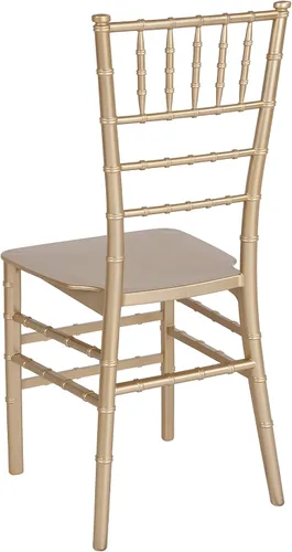 Vista 7 de BizChair Paquete de 2 sillas Chiavari apilables de resina dorada, asientos para hospitalidad y eventos