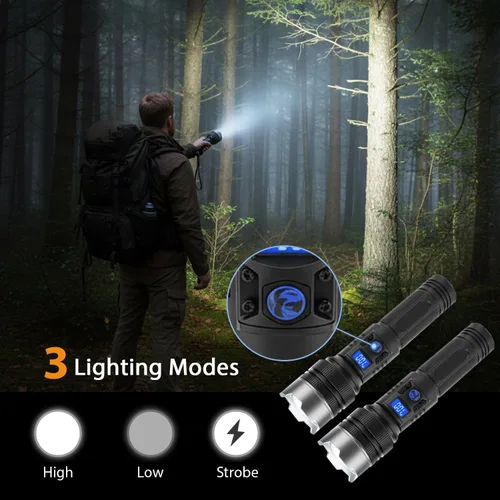 Vista 7 de Linternas Recargables Paquete de 2, Linterna LED Recargable USB-C con Enfoque de Zoom, Linterna de Emergencia Brillante para Cortes de Energía