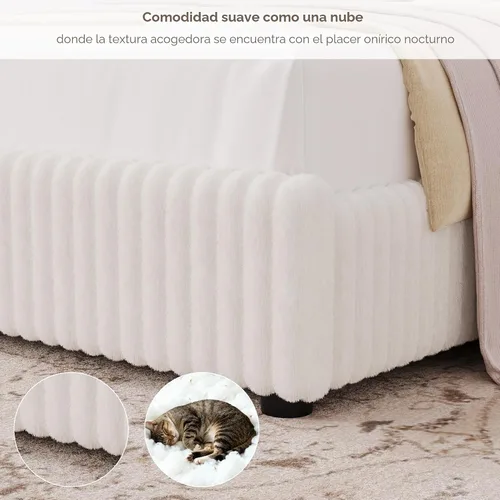 Vista 7 de Marco de Cama Queen con Cabecera Alta Tipo Ala de Piel Sintética de 54", Cama Plataforma Tapizada con Luz LED, Base de Colchón con Soporte