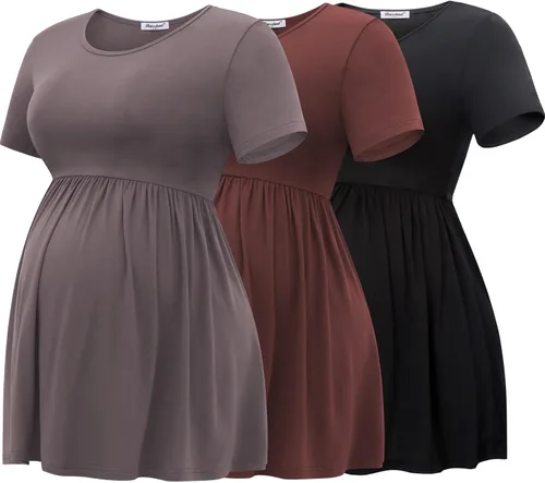 Vista 7 de Bearsland - Camisetas de maternidad de manga corta con cuello redondo para lactancia, ropa para el embarazo