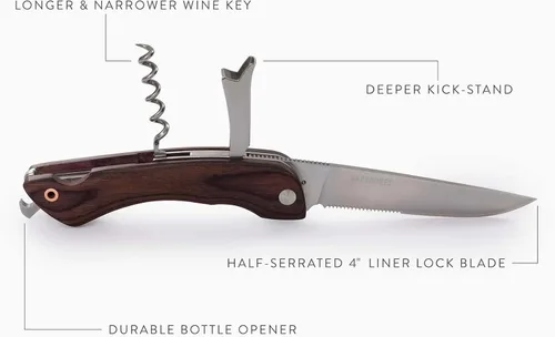 Vista 5 de Barebones Provisions - Cuchillo de sacacorchos, versátil cuchillo multiherramienta plegable de 4 pulgadas, hoja con abridor de vino y llave, y mango