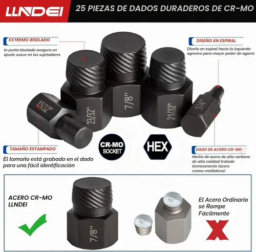 Vista 4 de LLNDEI Juego de extractor de tornillos con cabeza hexagonal, splines múltiples, extracción fácil de pernos redondeados, removedor de tornillos