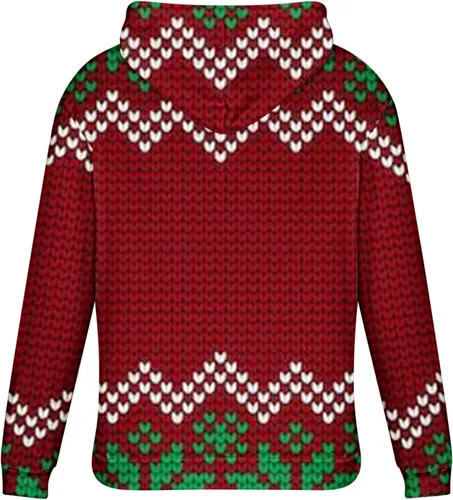 Vista 4 de Muscularfit Sudadera fea de Navidad para hombre, con estampado divertido, sudadera con capucha de manga larga con cordón