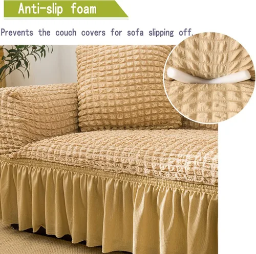 Vista 4 de Qubjus Funda Elástica para Sofá Fundas para Sofá Lavables Funda para Sofá Sillón Cama Protector de Muebles de Fácil Ajuste con Parte Inferior Beige