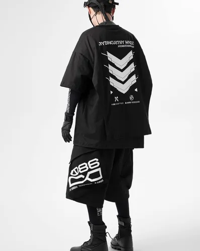 Vista 5 de Niepce Inc Streetwear Cyberpunk Elbow Sleeve Graphic Tees Hombres