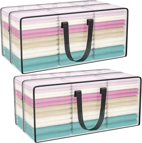 Vista 14 de Paquete de 2 bolsas de almacenamiento extra grandes resistentes – asas fuertes y correas de mochila – Bolsas de almacenamiento que ahorran espacio