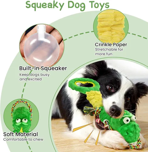 Vista 3 de YINEYA Juguetes resistentes para perros masticadores agresivos, juguete interactivo de tira y afloja para mantenerlos ocupados, juguetes chirriantes