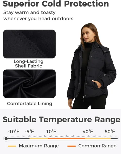 Vista 4 de Wantdo Abrigo de invierno cálido con capucha para mujer, chaqueta acolchada gruesa con capucha extraíble