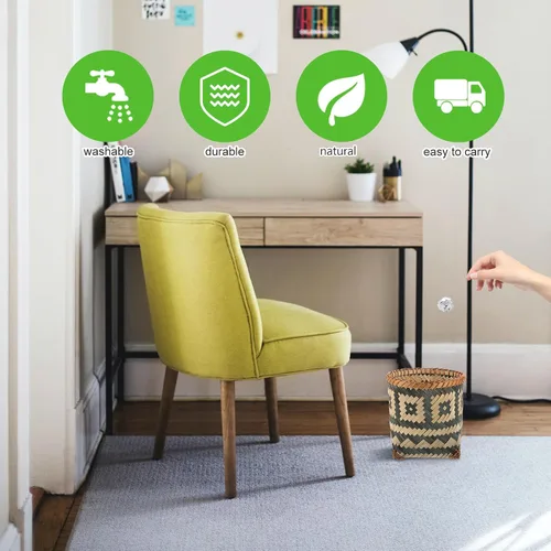 Vista 7 de Wakauto Cesta de basura tejida de bambú multifuncional, cesta de almacenamiento ecológica compacta para baño, dormitorio, sala de estar