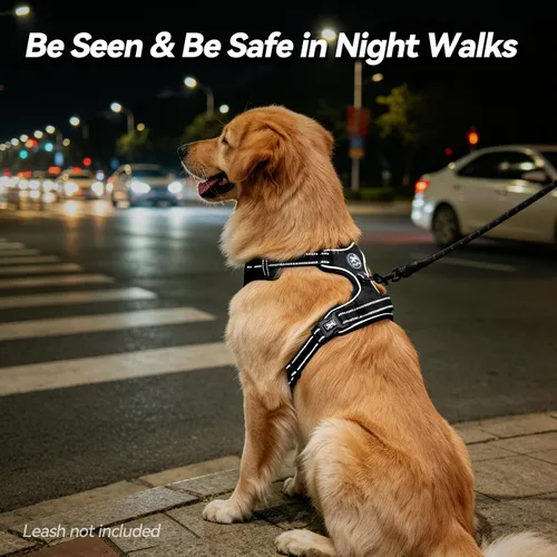 Vista 7 de PoyPet - Arnés para perro, sin tirones ni estrangulamiento, chaleco reflejante ajustable acolchado con enganche frontal y asa para fácil control