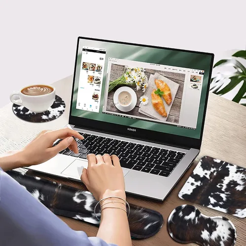 Vista 7 de Reposamuñecas para teclado y mouse con soporte acolchado de espuma viscoelástica, base antideslizante duradera para computadora, laptop, accesorios