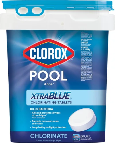 Vista 8 de Pastillas para cloración de larga duración Clorox Pool & Spa 23005 CLX Xtra Blue, de 3 pulgadas y 5 libras.