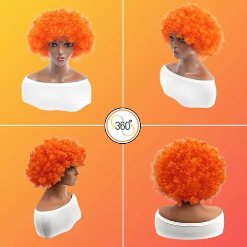 Vista 2 de Everfun Peluca afro corta rizada y esponjosa para mujeres y hombres, cosplay, fiesta de anime, Navidad, Halloween, divertidas, pelucas de payaso