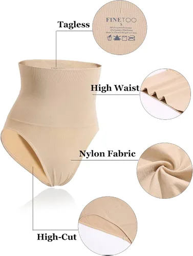 Vista 3 de FINETOO Paquete de 2 bragas moldeadoras para mujer con control de abdomen de cintura alta adelgazante control de estómago bragas plus