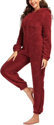 Vista 4 de chouyatou Mameluco de sherpa ultra cómodo para mujer, pijama con capucha para las orejas