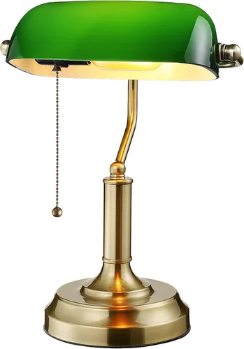 Vista 10 de TORCHSTAR Lámpara de escritorio de cristal ámbar con cadena de tracción, base E26 Base con peso retro, lámpara tradicional antigua de biblioteca