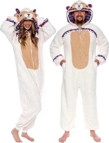 Vista 19 de Funziez! Mameluco de sherpa ajustado para adultos, disfraz de Halloween de animales, traje de cosplay de una pieza de felpa para mujeres y hombres