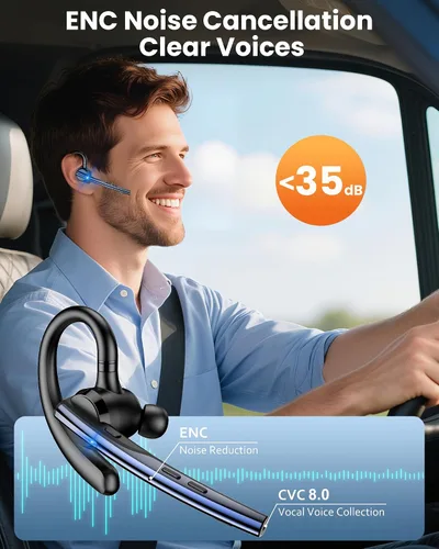 Vista 2 de New Bee Auriculares Bluetooth V5.1 72H Hablar Time Dual Mic con botón de silencio para negocios, auricular Bluetooth inalámbrico manos libres