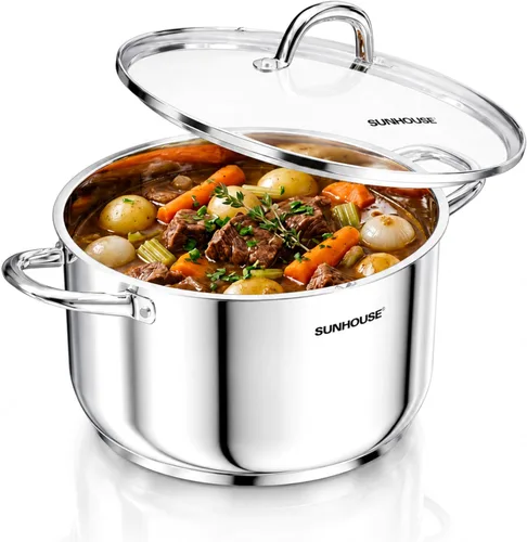 Vista 15 de SUNHOUSE - Olla de acero inoxidable de tres capas de 3.4 cuartos de galón, olla de cocina de pasta con tapa visible para sopa, verduras, utensilios