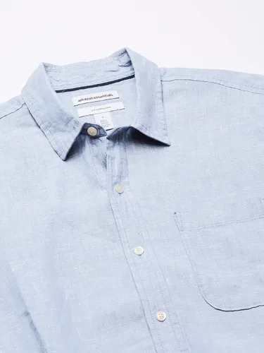 Vista 3 de Tienda Essentials Camisa de lino de manga corta ajustada para hombre