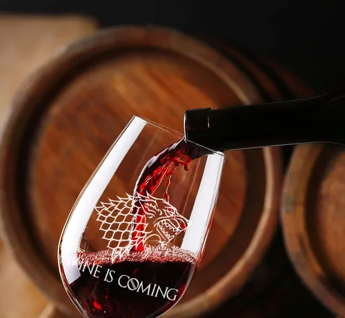 Vista 5 de Copa de vino sin tallo "Wine is Coming", regalo de Navidad perfecto para los fanáticos de Juego de Tronos