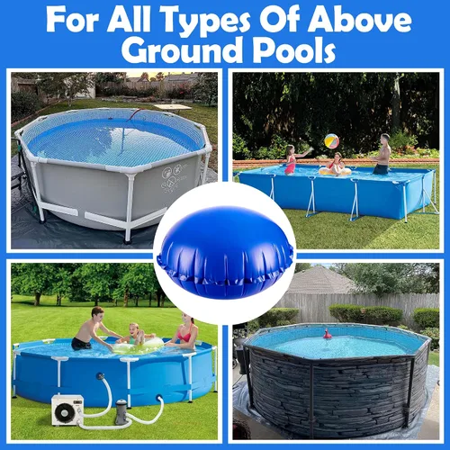 Vista 6 de Sfcddtlg Almohadas de aire de piscina de 4 x 4 pies para piscinas sobre el suelo, almohada redonda de invierno para piscina, almohada de aire