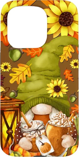 Vista 14 de iPhone 13 Pro Max Lindo gnomo de especias de calabaza con árbol de otoño hojas de otoño