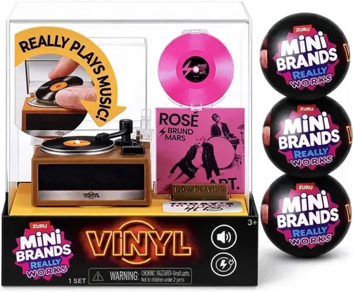 Vista 2 de ZURU Mini Brands Really Works - Juego de vinilo Mega Bundle, incluye reproductor de discos recargable y 3 cápsulas misteriosas, 13 mini discos