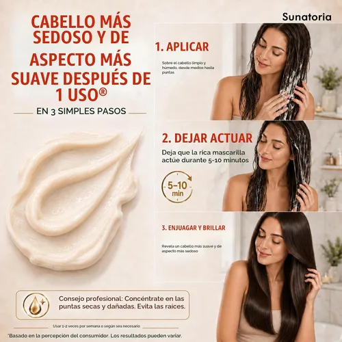 Vista 4 de SUNATORIA 2026 Mascarilla coreana para cabello seco, dañado y encrespado – 8 aminoácidos, queratina hidrolizada, proteína de seda y tratamiento