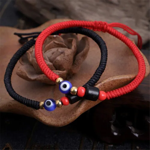 Vista 3 de Pulsera de mal de ojo rojonegro para mujeres, hombres, adolescentes, niñas, niños, pulseras budistas tibetanas tejidas a mano para protección