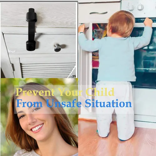 Vista 8 de Viaky - Paquete de 8 cerraduras negras de seguridad para niños, correas ajustables a prueba de bebés para cajones, horno, refrigerador, asiento