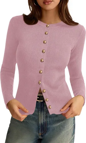 Vista 16 de PRETTYGARDEN Suéteres tipo cárdigan ligeros de otoño para mujer Marrón