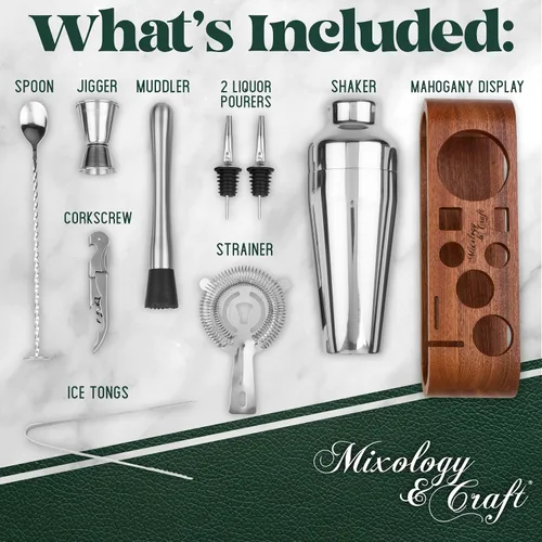 Vista 3 de Mixology & Craft - Juego de 10 piezas metálicas para bar con madera de caoba