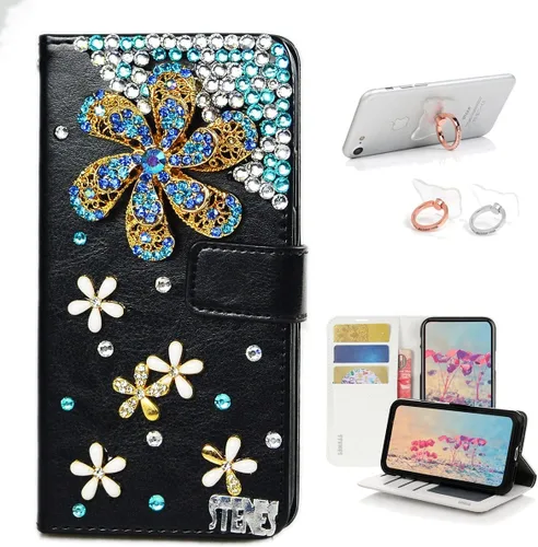 Vista 12 de Bling - Funda tipo cartera compatible con iPod Touch 5 y iPod Touch 6, elegante funda de piel con diseño de lazo hecho a mano en 3D con soporte
