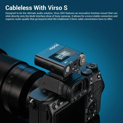 Vista 3 de GODOX Virso S M2 Micrófono inalámbrico para Sony, micrófono de solapa inalámbrico con cancelación de ruido de 2.4 GHz, rango de 656 pies, batería