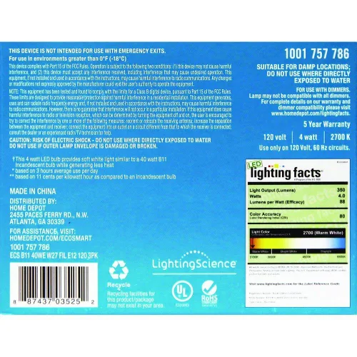 Vista 3 de Ecosmart Bombillas LED de filamento regulable B11 blanco suave equivalente a 40 W, paquete de 3