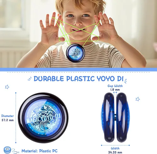 Vista 4 de Yoyo de Bucle con Respuesta para Niños Principiantes, Yo-yo Inicial 2A Loop Fácil de Jugar Trucos Básicos de Cuerda (D1 Azul) Professional