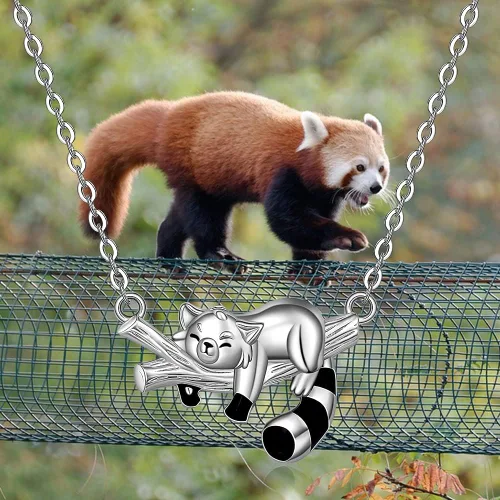 Vista 5 de LOVGIFSET Fox Cow Red Panda Necklace Sleeping Fox Animal Necklaces Rose Gold S925 Sterling Silver Necklace for Women I Love You to The Moon and Back
