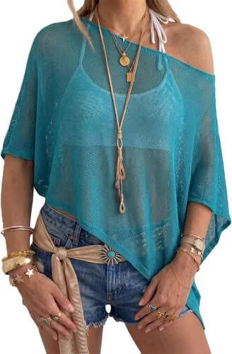 Vista 9 de Poncho transparente para mujer, de punto, para playa, salida de baño Negro