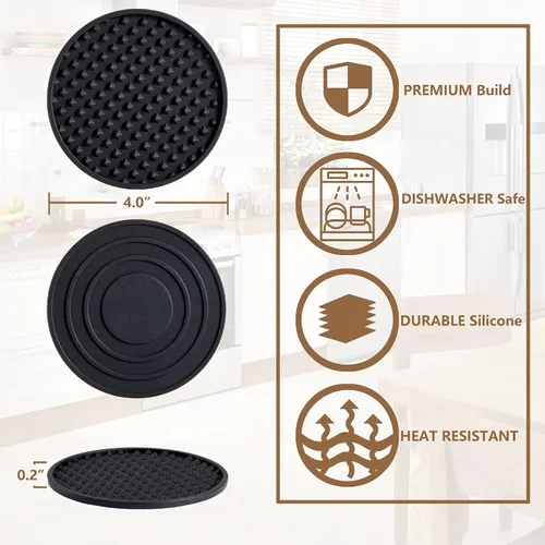 Vista 2 de Coga Juego de 6 posavasos con soporte, posavasos de silicona para cualquier tipo de mesa, mesas de madera, piedra, aptos para lavavajillas Paquete