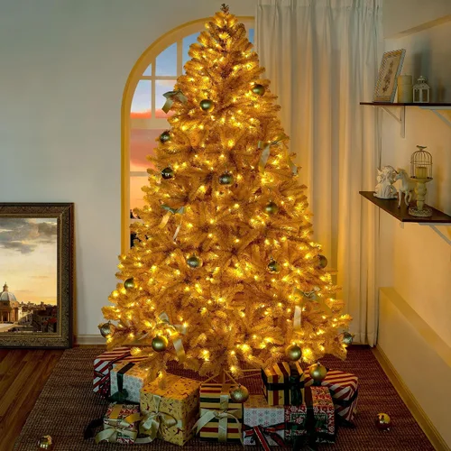Vista 3 de Maria - Árbol de Navidad dorado preiluminado de 7.5 pies