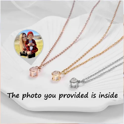 Vista 2 de Collar de foto personalizado, collar de proyección de fotos personalizado, collar con colgante redondo con imagen en el interior, collar