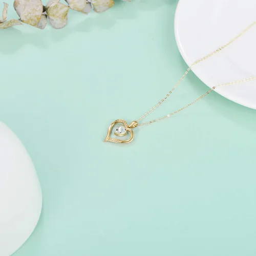 Vista 3 de Collar de corazón de oro macizo de 14 quilates para mujer delicado dije de corazón de amor de cristal de oro regalo de joyería para mamá esposa