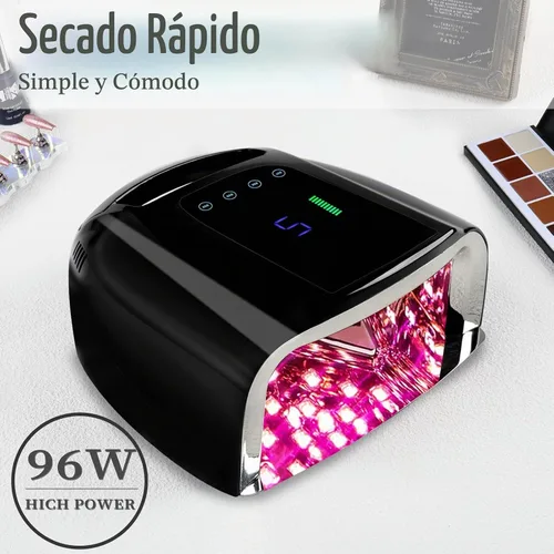 Vista 3 de Lámpara de uñas LED UV recargable de 96 W, luz UV inalámbrica para uñas con pantalla LCD, sensor automático, 4 ajustes de temporizador y secador