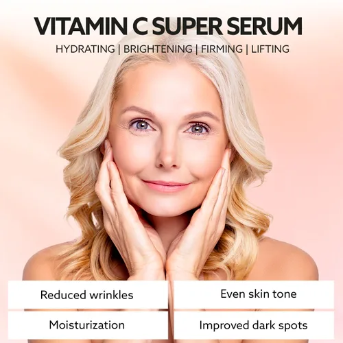 Vista 5 de Suero súper vitamina C para mujeres mayores de 70 años: suero facial de vitamina C, niacinamida, bakuchiol, ácido hialurónico, hidratante