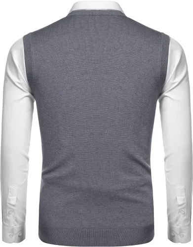 Vista 33 de Amussiar Suéter casual para hombre, chaleco con cuello en V, ajustado, sin mangas, suéter de punto