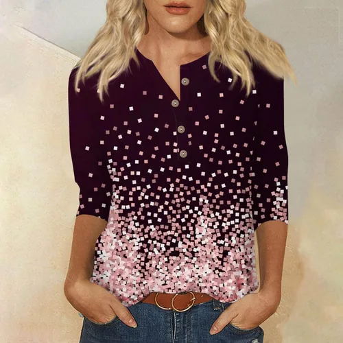 Vista 3 de Y2K - Camisetas con estampado lindo para mujer, blusas casuales de talla grande, básicas, sin botones, para camisas de manga 34