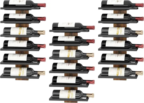 Vista 15 de Hoctieon - Estante para vinos de 3 niveles, madera marrón rústica Marrón rústico