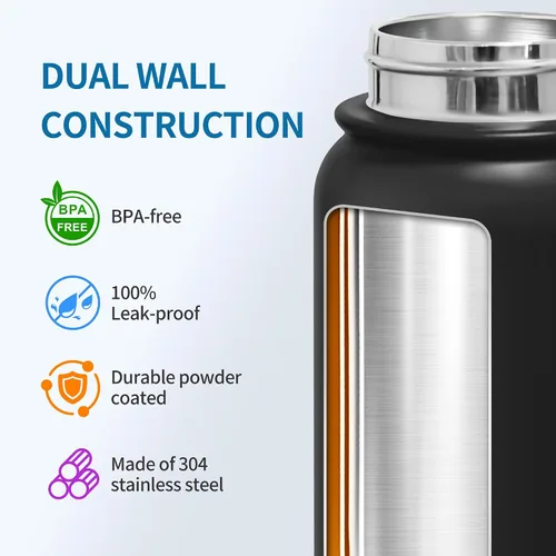 Vista 5 de GOPPUS Botella de agua de acero inoxidable aislada de 20 oz sin BPA, excelente para viajes, con tapa para beber - A prueba de fugas y sudor con tapa