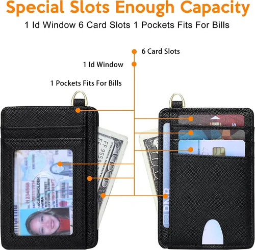 Vista 3 de Badiya Tarjetero delgado minimalista para tarjetas de crédito, bolsillo frontal con bloqueo RFID, estuche compacto para tarjetas con ventana